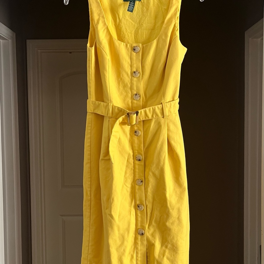 Ralph Lauren Yellow Midi Dress with Belt - Picture 2 of 4